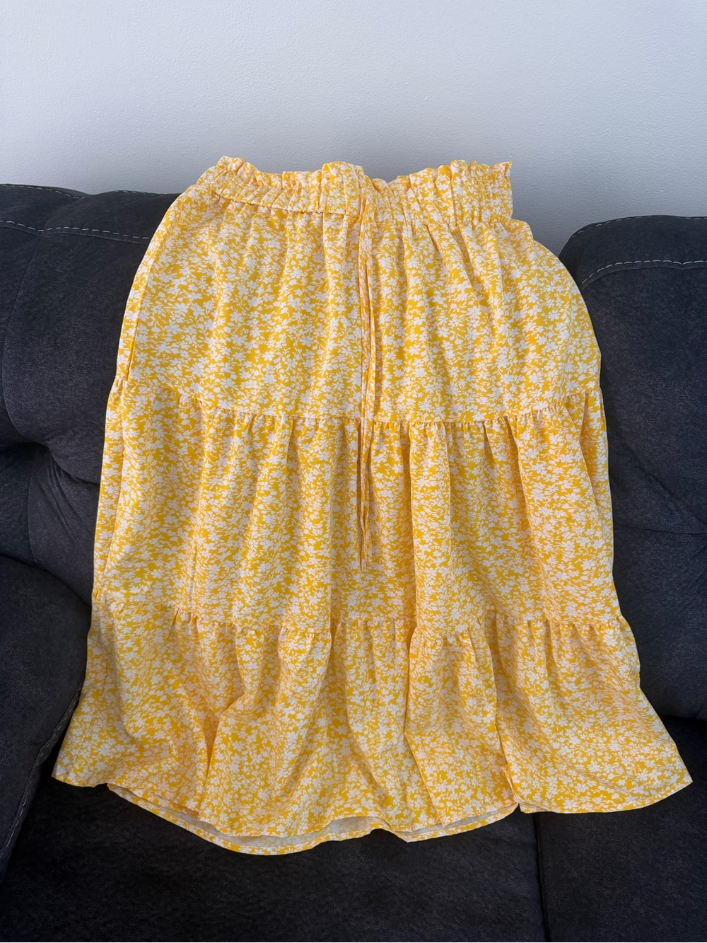 Amazon Yellow Floral Tiered A-Line Skirt
